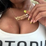 Ribbon Heart Necklace Letter Jewelry Stainless Steel Chain Choker BFF Bijoux