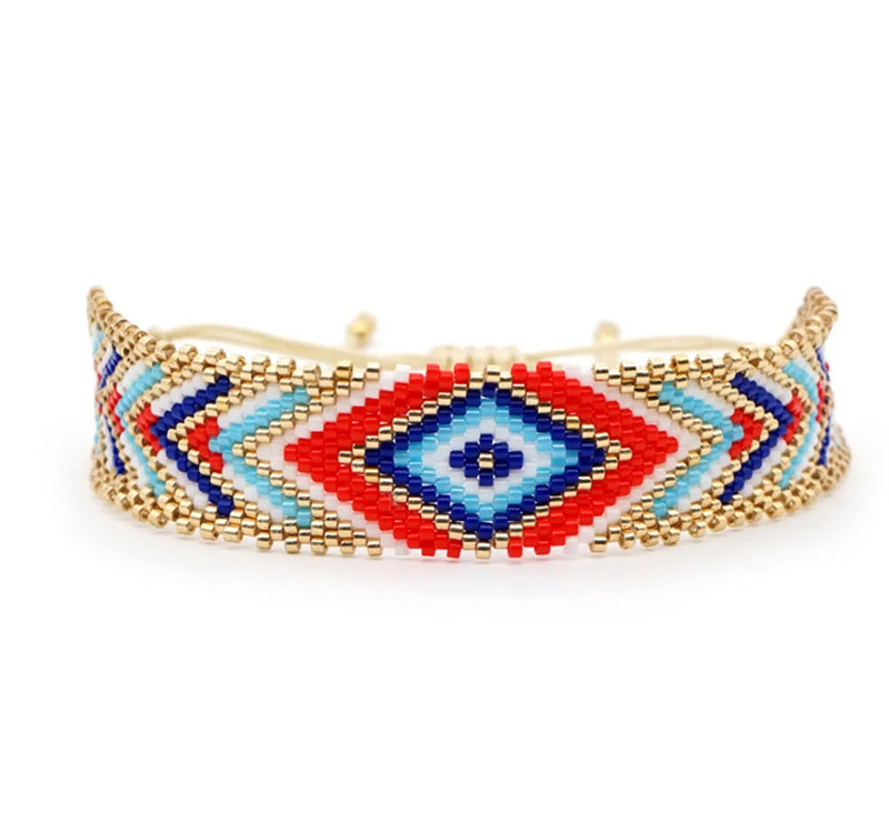 Handwoven Rice Ball Bracelet Boho Ripple Eye Adjustable Unisex Beaded