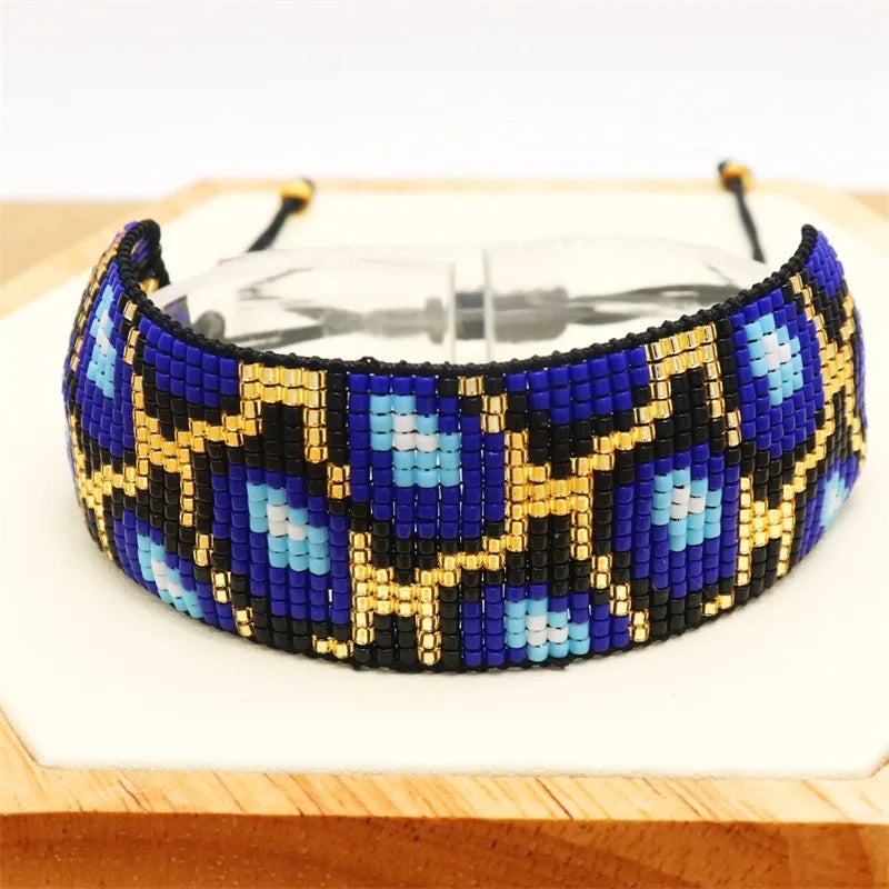 Leopard Print Hand Woven Rice Ball Bracelet Boho Adjustable Unisex