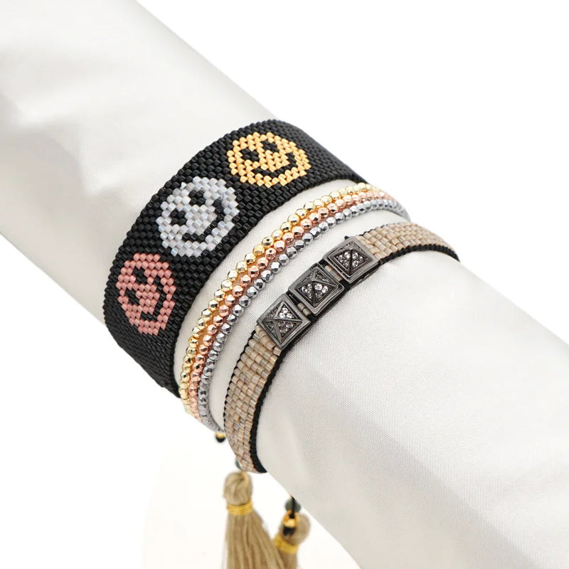 Rice Ball Bracelet Hand Woven Smiling Face Adjustable Unisex Beaded Bracelet