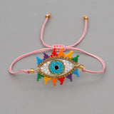 Hand Woven Rice Ball Bracelet Lucky Eye Rainbow Love Adjustable