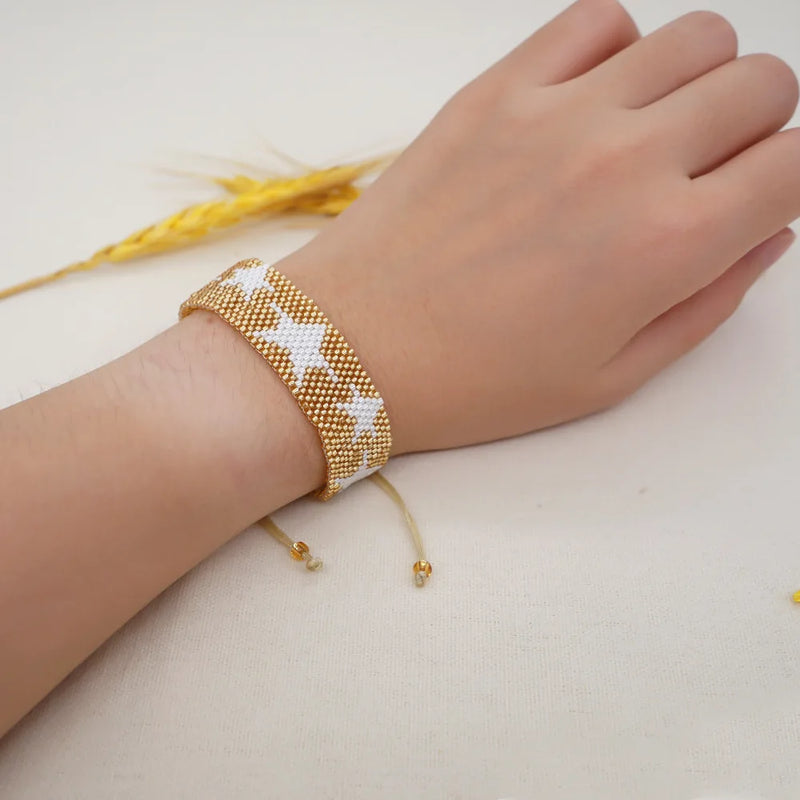Handwoven Rice Ball Bracelet Five-pointed Star Bohemia Beaded Bracelet