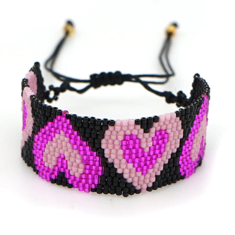 Heart Beaded Bracelet Adjustable Boho Unisex Rice Ball Hand Woven