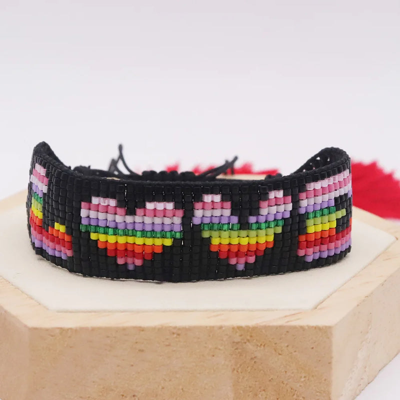 Rainbow Love Rice Ball Bracelet Hand Woven Adjustable Boho Unisex Bracelet