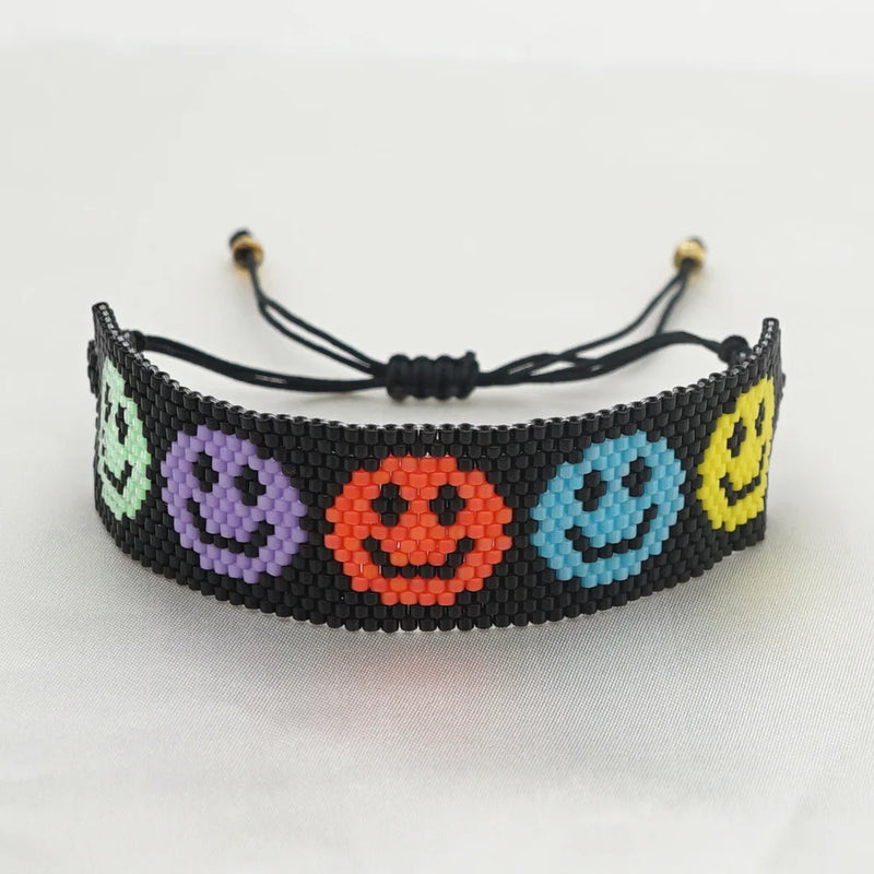 Smiling Face Rice Ball Bracelet Adjustable Hand Woven Bohemia Beaded Bracelet