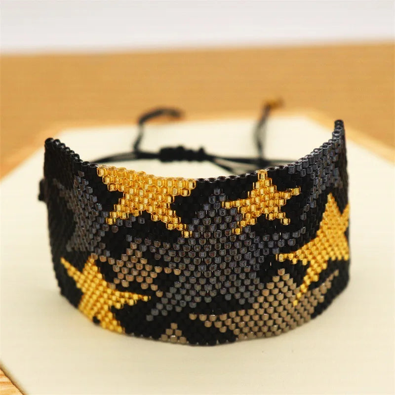 Hand Knitting Rice Bead Bracelet with Leopard Print Bohemia Adjustable