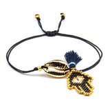Rice Bead Bracelet Hand knit Beaded shell Pendant Devil's eye Bohemia