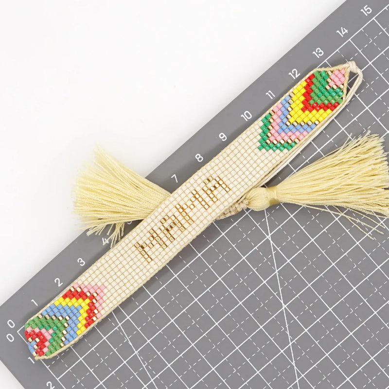 Rice Bead Bracelet Hand Knitting Beading Letter Rainbow Bohemia