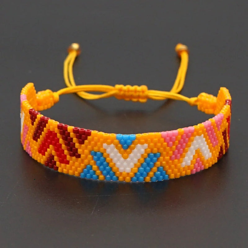 Hand Knitted Rice Bead Bracelet in Colored Beads
