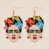 Rice Bead Earrings Hand Knitting Head Portrait Beading Bohemia Ge...