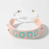Handwoven Rice Bead Bracelet with English Alphabet, Flower Design, Bohemia Style