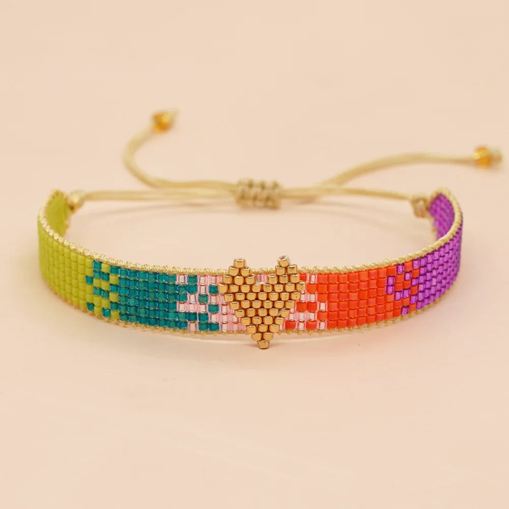 Rice Bead Heart Flower Bracelet Hand Knitted Bohemian Beaded
