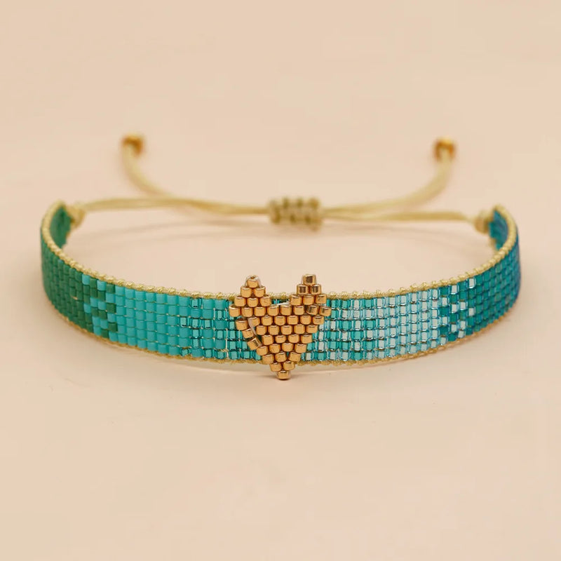 Rice Bead Heart Flower Bracelet Hand Knitted Bohemian Beaded