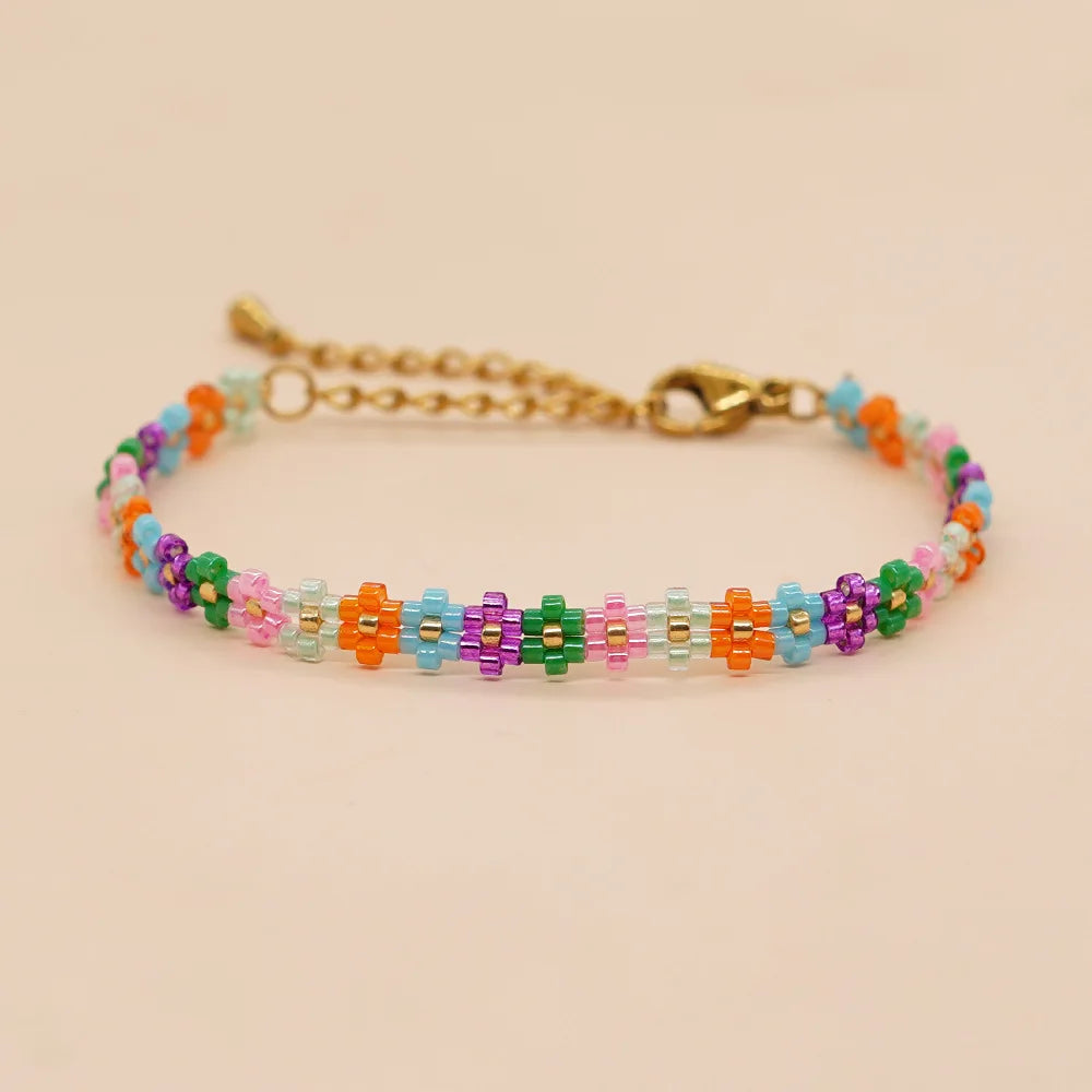 Rice Bead Heart Flower Bracelet Hand Knitted Bohemian Beaded