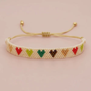Boho Rice Bead Bracelet Heart Shape Rainbow Handmade