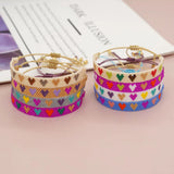 Boho Rice Bead Bracelet Heart Shape Rainbow Handmade