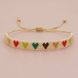 Boho Rice Bead Bracelet Heart Shape Rainbow Handmade