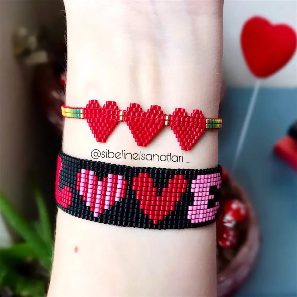 Vintage Rice Bead Heart Bracelet Bohemian Minimalist