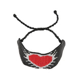 Rice Bead Bracelet Heart Pattern Retro Bohemian Hand Knit Adjustable