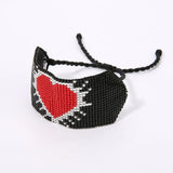 Rice Bead Bracelet Heart Pattern Retro Bohemian Hand Knit Adjustable