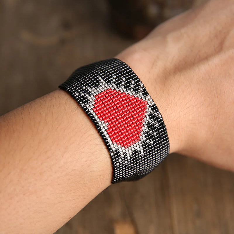 Rice Bead Bracelet Heart Pattern Retro Bohemian Hand Knit Adjustable