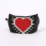 Rice Bead Bracelet Heart Pattern Retro Bohemian Hand Knit Adjustable