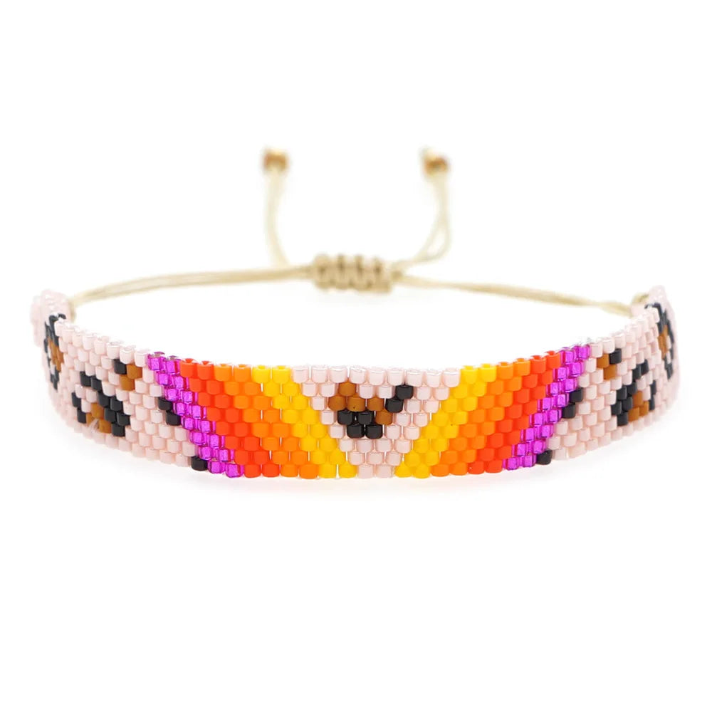Leopard Print Gradient Rice Bead Bracelet Hand Knit Bohemian Minimalist