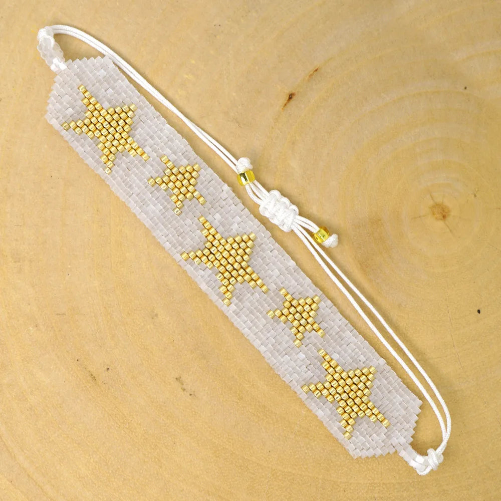 Rice Bead Bracelet Pentagonal Pattern Hand-Woven Bohemian Adjustable