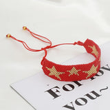 Rice Bead Bracelet Pentagonal Pattern Hand-Woven Bohemian Adjustable