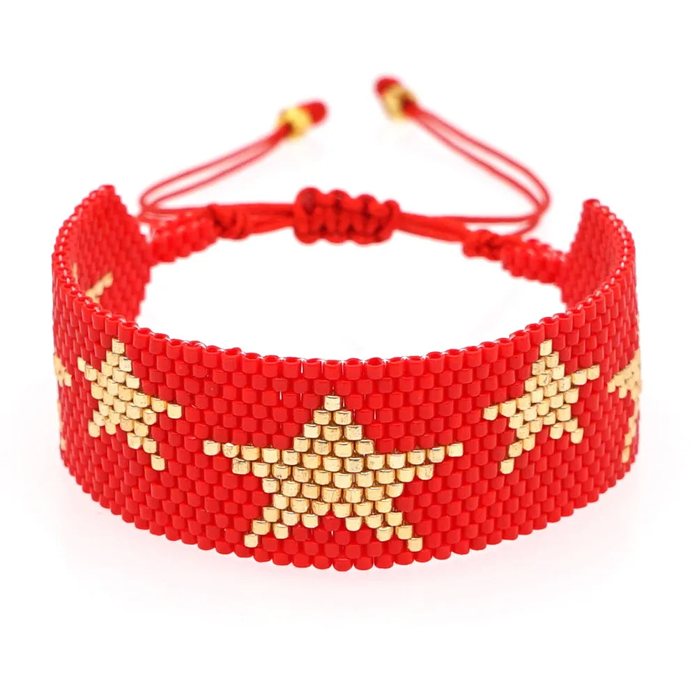 Rice Bead Bracelet with Pentagram Motif, Bohemian Style