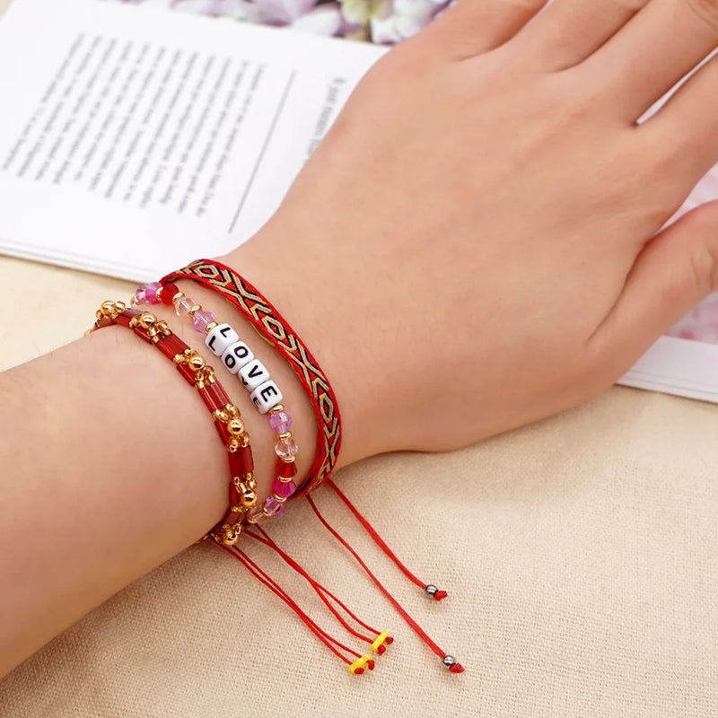 Rainbow Pearls Rice Bead Bracelet Hand-woven Bohemian Adjustable