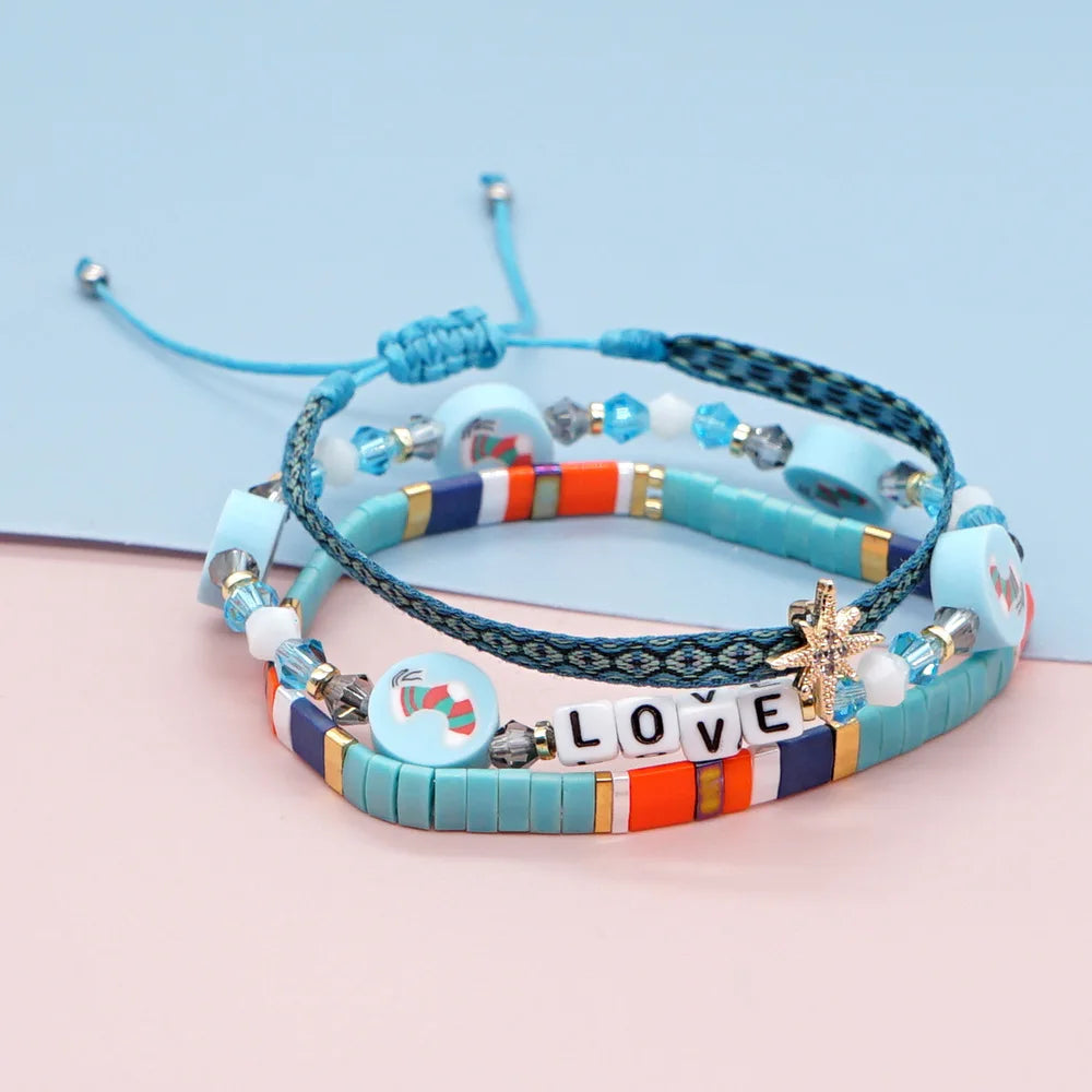 Rainbow Tira Star Letters Beaded Bracelet Hand Knitting Vintage Minimalist