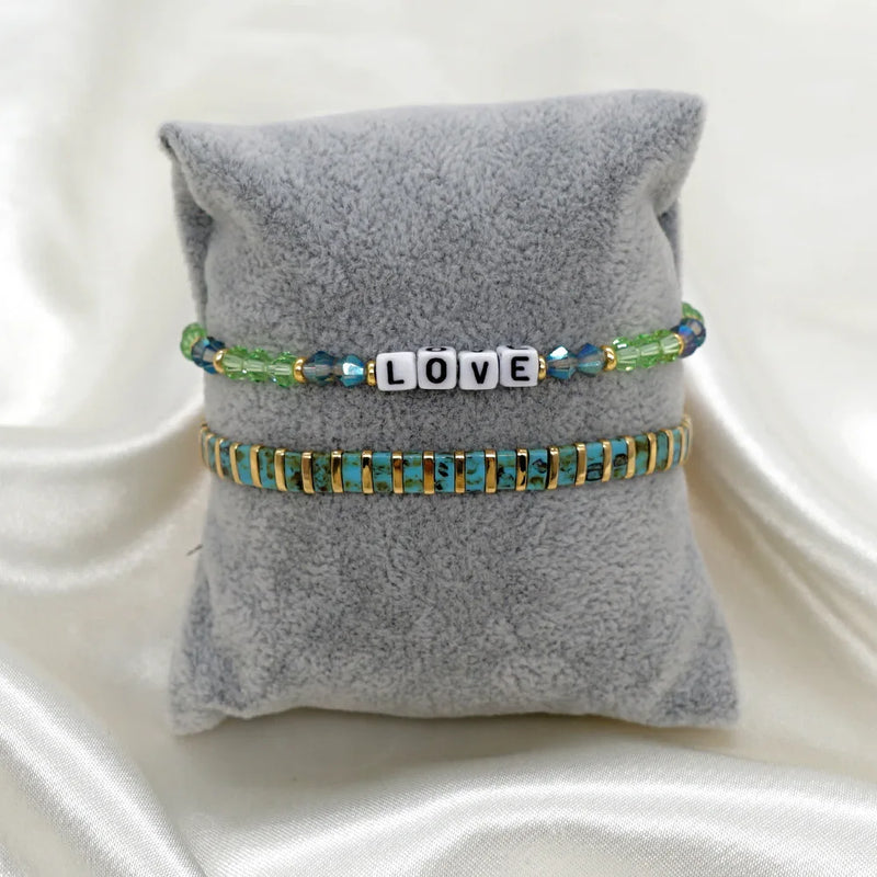 Rice Bead Bracelet Crystal Rainbow Stretch Tila Bohemian