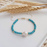 Rice Bead Turquoise Pearl Bracelet Adjustable Boho Minimalist