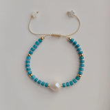 Rice Bead Turquoise Pearl Bracelet Adjustable Boho Minimalist
