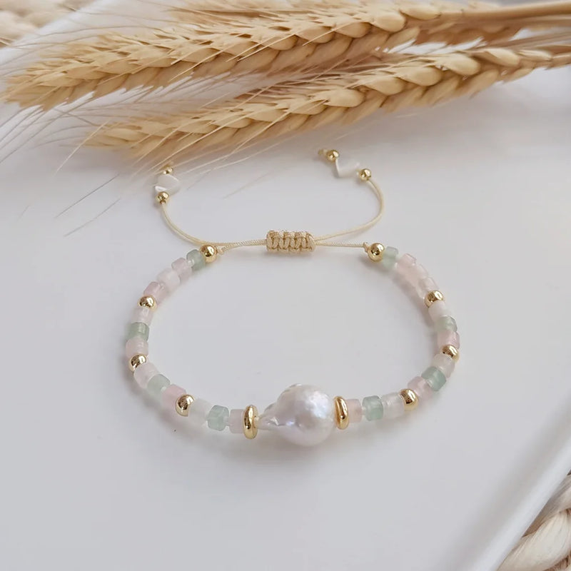 Rice Bead Turquoise Pearl Bracelet Adjustable Boho Minimalist