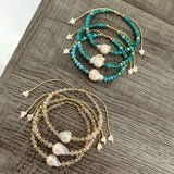 Rice Bead Turquoise Pearl Bracelet Adjustable Boho Minimalist