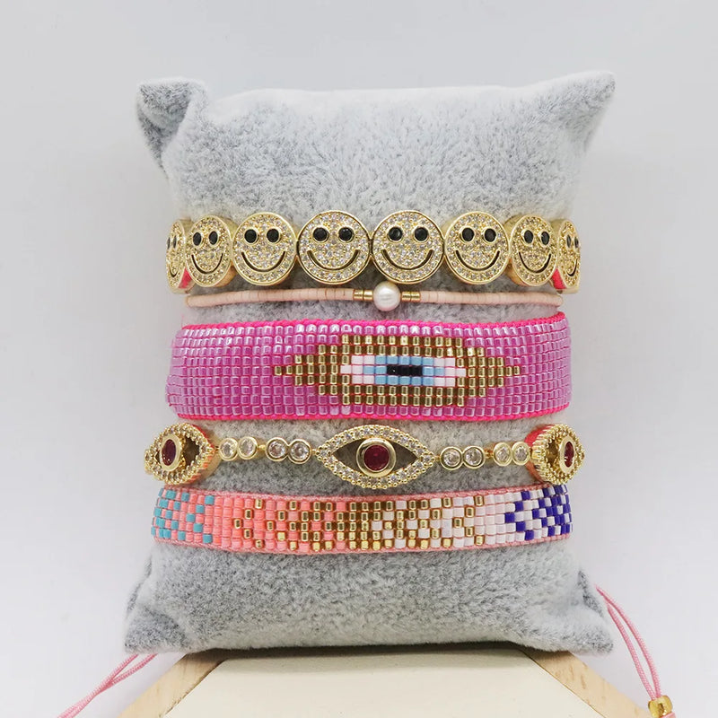 Rice Bead Bracelet with Smiling Face Zircon