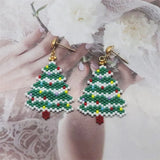 Boho Rice Bead Earrings Christmas Tree Handwoven Set