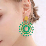 Bohemia Rice Bead Earrings Circle Crystal Green Hand Knitting