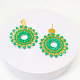 Bohemia Rice Bead Earrings Circle Crystal Green Hand Knitting