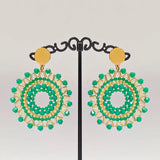 Bohemia Rice Bead Earrings Circle Crystal Green Hand Knitting