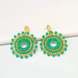 Bohemia Rice Bead Earrings Circle Crystal Green Hand Knitting