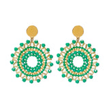 Bohemia Rice Bead Earrings Circle Crystal Green Hand Knitting