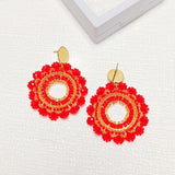 Bohemia Alloy Beaded Earrings Hand Knitting Circle Sunflower Red Originality