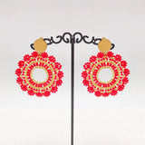 Bohemia Alloy Beaded Earrings Hand Knitting Circle Sunflower Red Originality