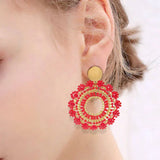 Bohemia Alloy Beaded Earrings Hand Knitting Circle Sunflower Red Originality