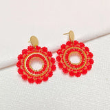 Bohemia Alloy Beaded Earrings Hand Knitting Circle Sunflower Red Originality