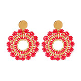 Bohemia Alloy Beaded Earrings Hand Knitting Circle Sunflower Red Originality