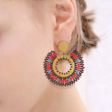 Bohemia Rice Bead Earrings Crystal Roundness Sunflower Color Hand Knitting